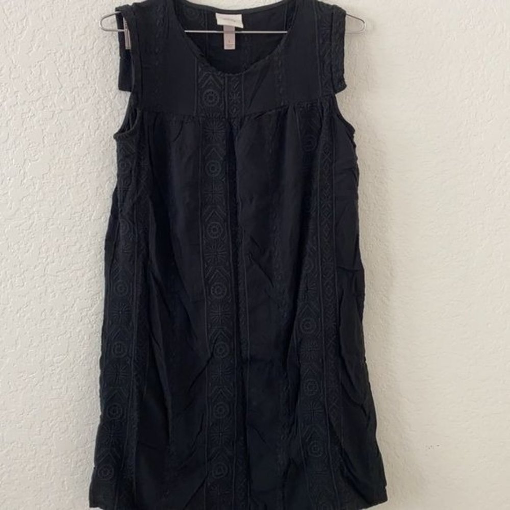 Tunic Dress Embroidered Rayon Knox Rose Babydoll Shift Dress Black Floral Lined